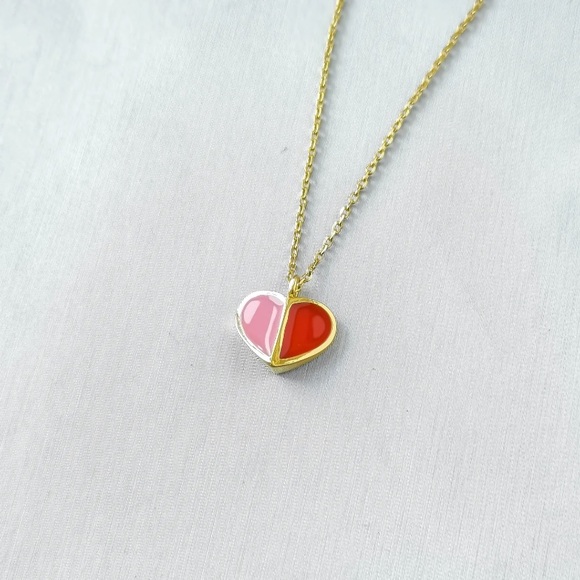 Kate Spade Heritage Red & Pink Heart Pendant with Beautiful Rose Gold Chain - Picture 7 of 7